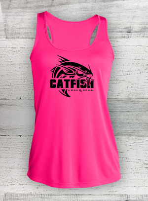 HD Fish - Modern Retro - Ladies Competitor™ Racerback Tank - Catfish, Walleye, Crappie and Bass
