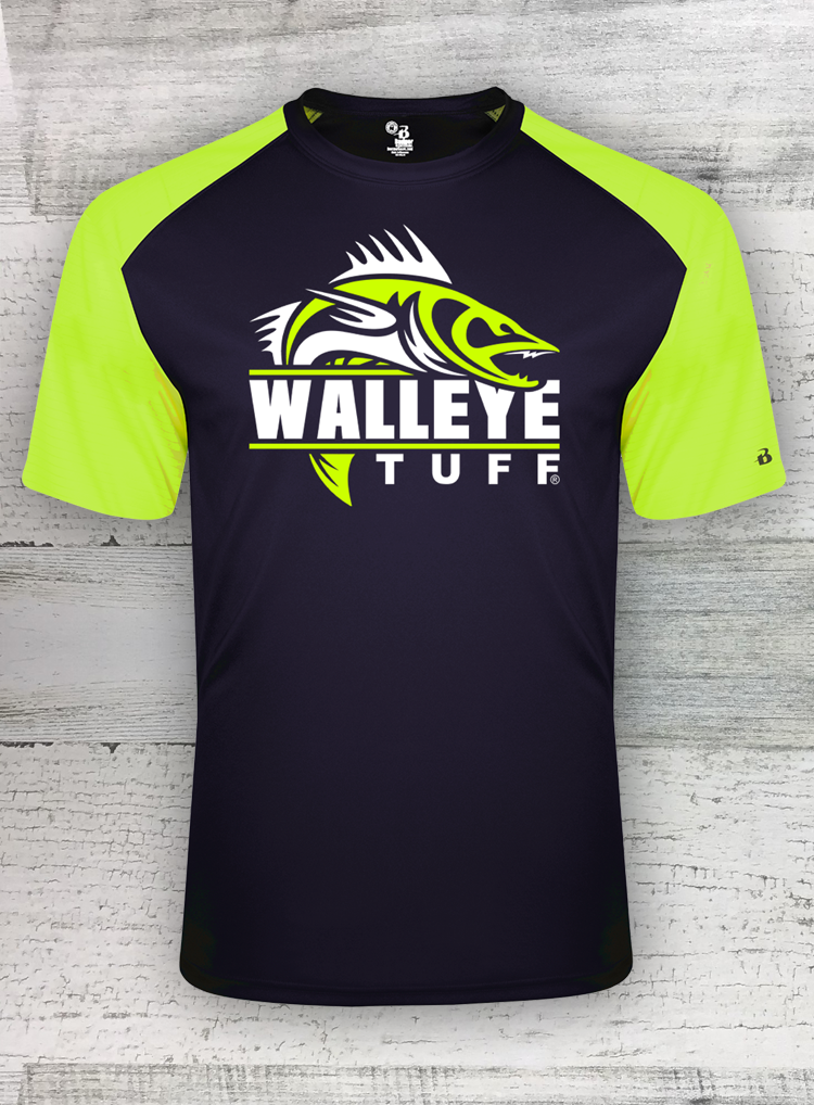 Walleye Tuff - OG - Adult Men's Badger - Navy Blue - Safety Yellow -Break Out Short Sleeve T-Shirt