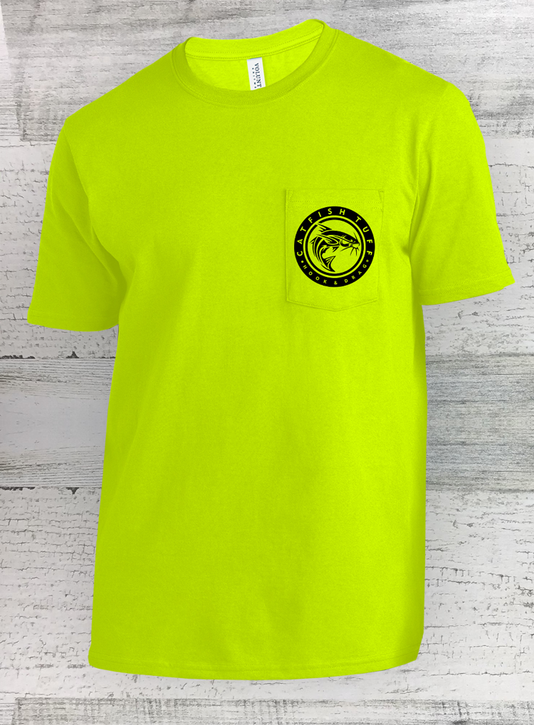 Catfish Tuff - All-American Made POCKET Tee- Short Sleeve - Catfish Shirt - Safety Colors!