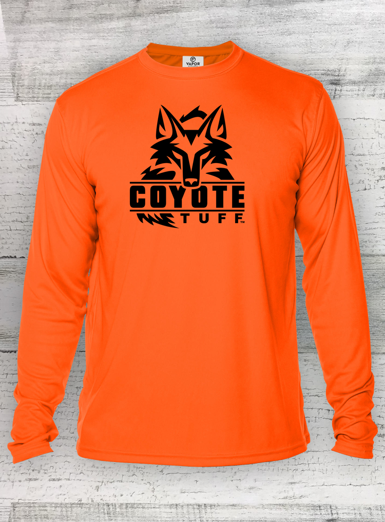 Coyote Tuff Safety Orange - Long Sleeve- heavy weight -Cotton feel - moisture wicking - performance shirt - hunting shirt